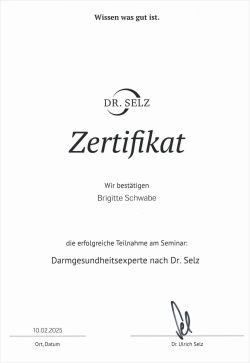 Zertifikat Darmgesundheitsexperte nach Dr. Selz